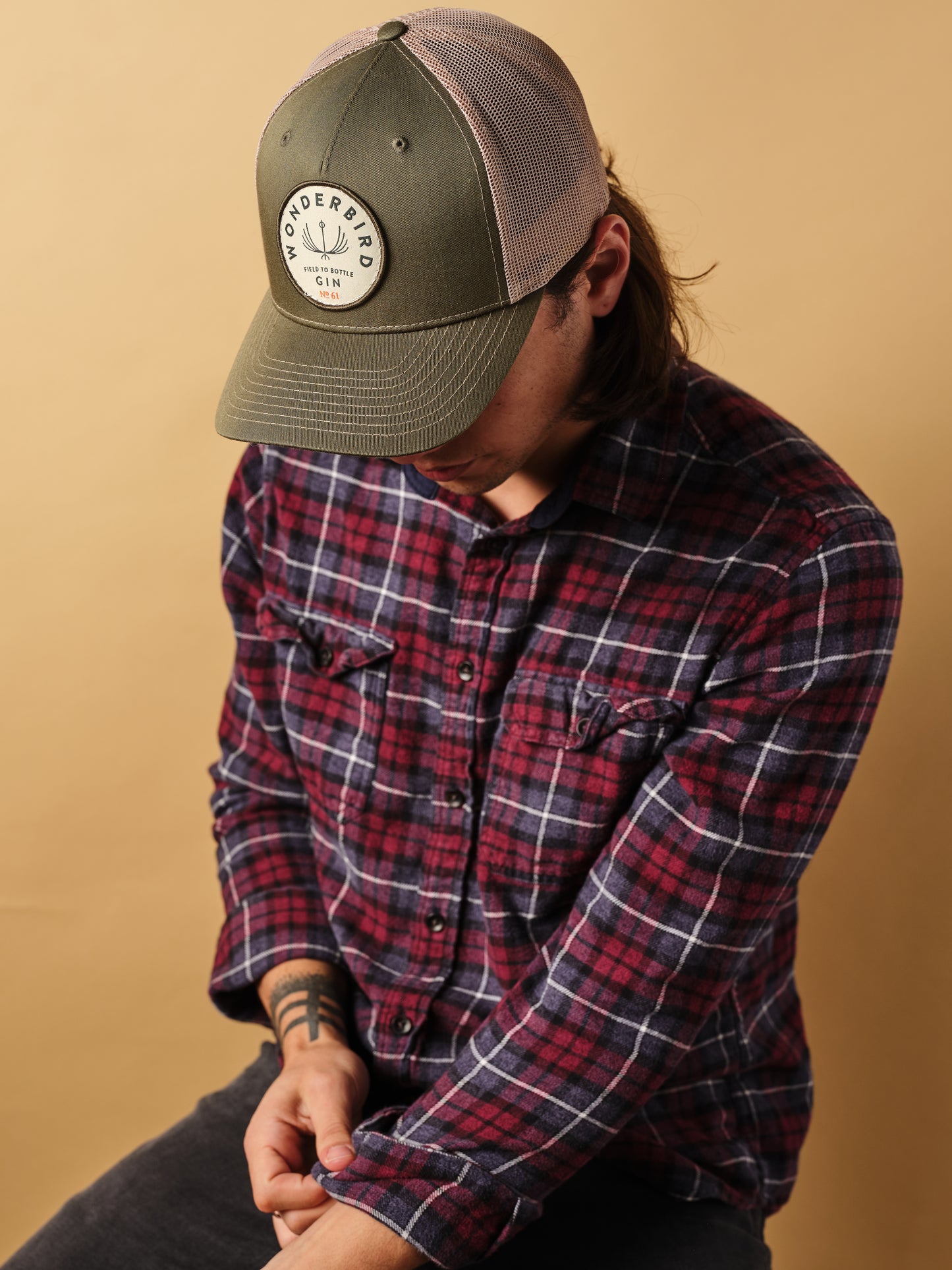 Gin No. 61 & Wonderbird Logo Patch Hat (Green/Tan)