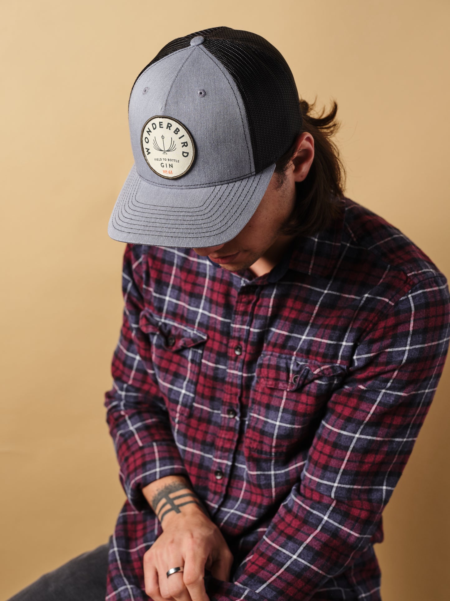 Gin No. 61 & Wonderbird Logo Patch Hat (Grey/Black)